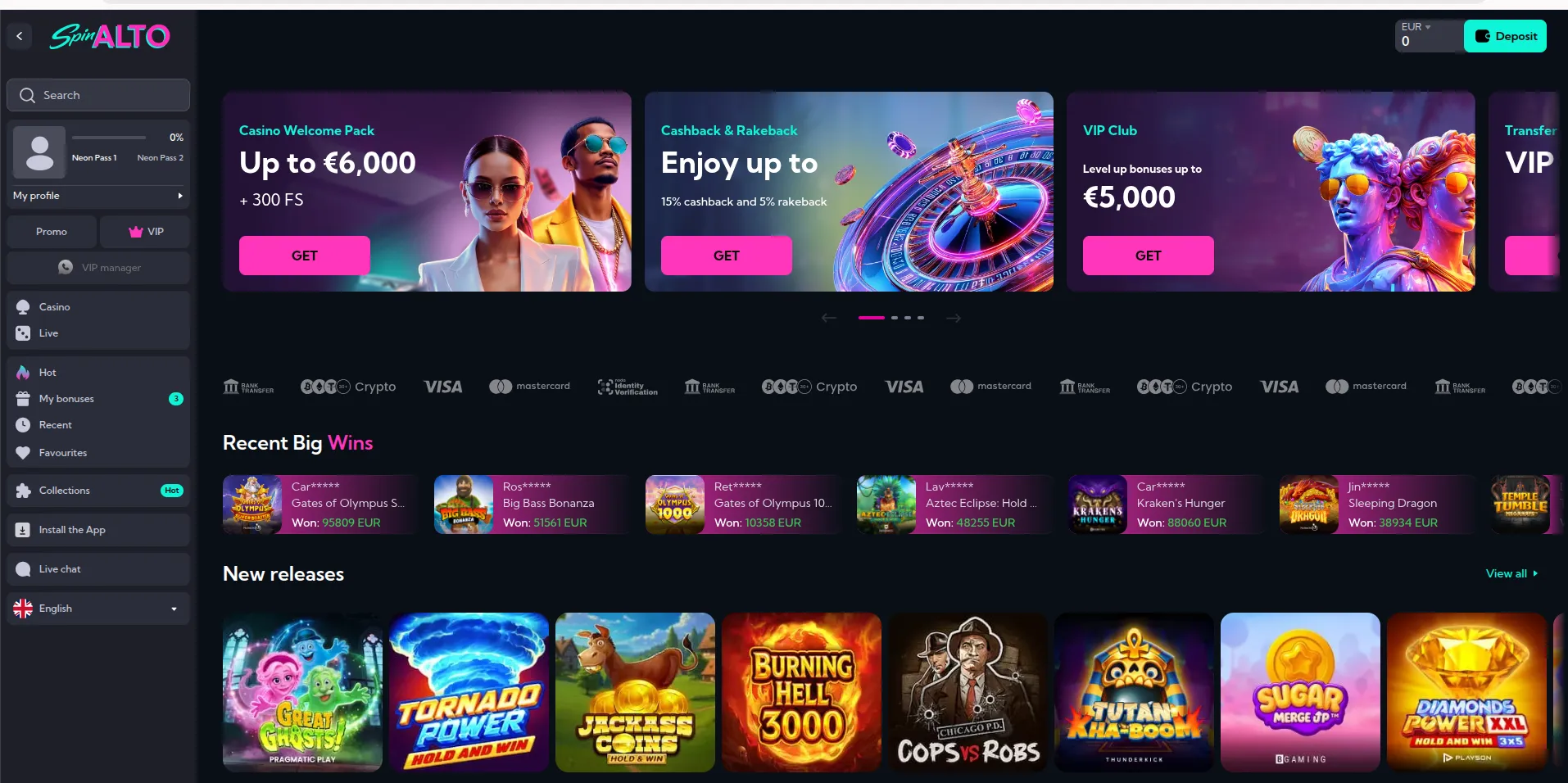 Een overzicht van de lobby van Spinalto casino