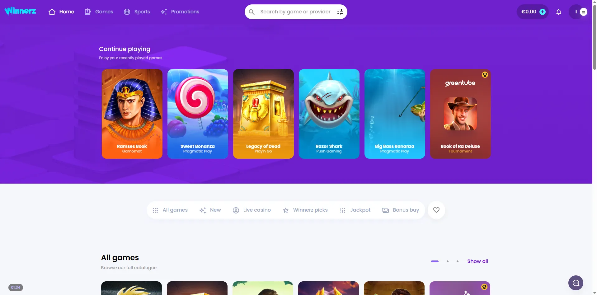 Een overzicht van de lobby van Winnerz casino
